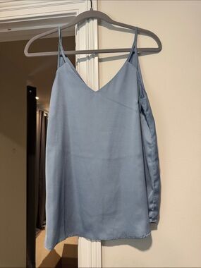Black Tape_ Dusty Blue Satin V-Neck Camisole